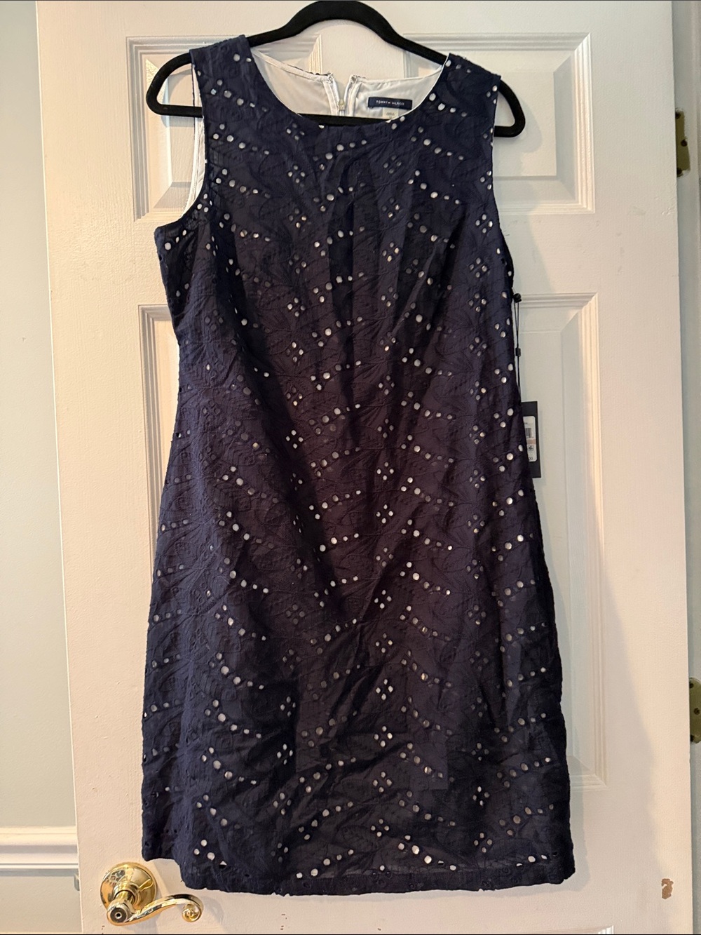 NWT Tommy Hilfiger Navy Eyelet Sleeveless A-Line Mini Dress size 12